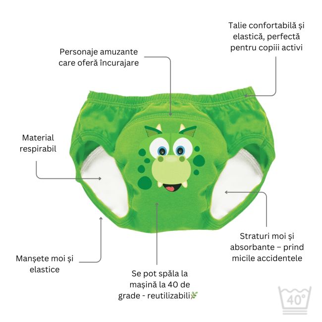 Set de 3 chilotei de antrenament la olita My Little Training Pants, 2-3 ani, Dino