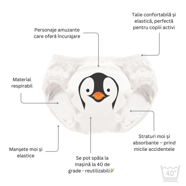 Set de 3 chilotei de antrenament la olita My Little Training Pants, 2-3 ani, Pinguin