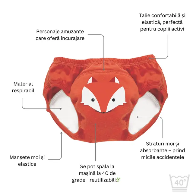 Set de 3 chilotei de antrenament la olita My Little Training Pants, 2-3 ani, Vulpe