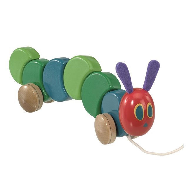 Jucarie din lemn cu roti The Very Hungry Caterpillar 26 cm
