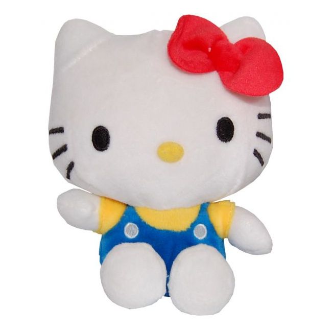 Jucarie din plus Hello Kitty cu salopeta albastra, 17 cm