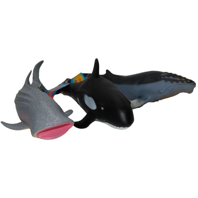 Set 3 figurine din cauciuc animale marine, Balena/Rechin-balena/Balena cu cocoasa, 24 - 28 cm