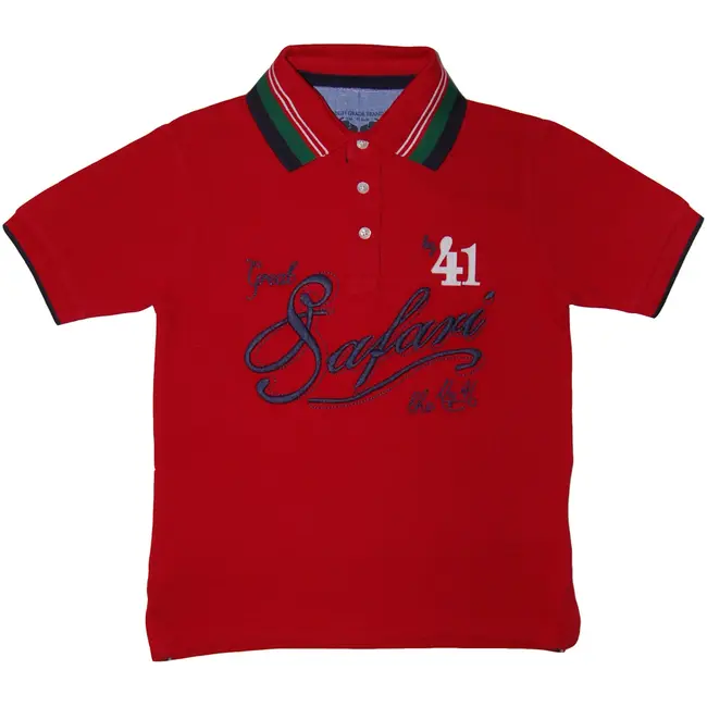 Tricou polo rosu cu maneca scurta si imprimeu (3113), 7 ani / 122 cm