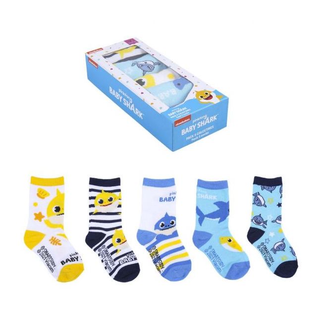 Set 5 perechi sosete Baby Shark, marimea 19/20
