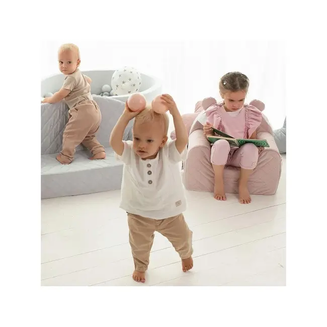 Canapea Confortabila Pentru Copii, Cu Buzunare, Gri Velvet By Babysteps Pjb480549