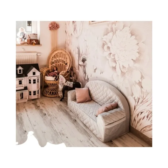 Canapea Confortabila Pentru Copii, Cu Buzunare, Gri Velvet By Babysteps Pjb480549