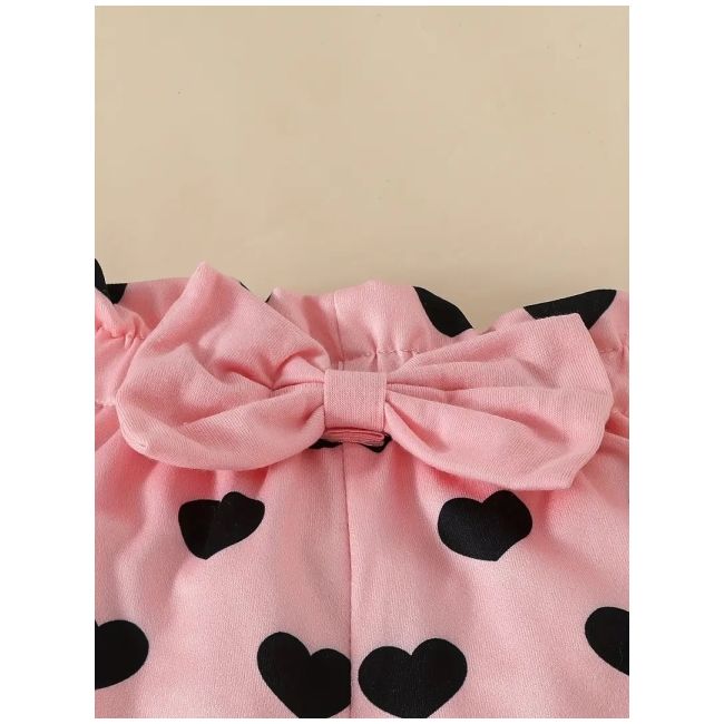 Costumas pentru fetite, body roz, pantaloni cu inimioare si bentita asortata mdtu110-r2