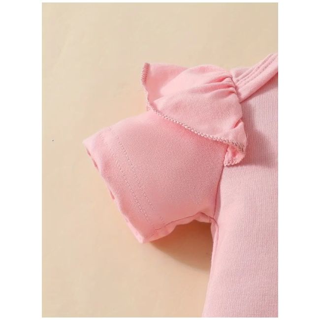 Costumas pentru fetite, body roz, pantaloni cu inimioare si bentita asortata mdtu110-r2