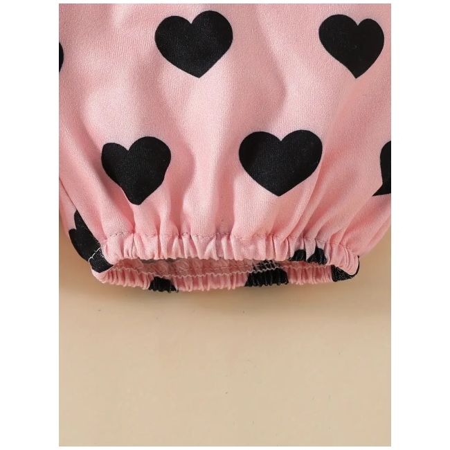 Costumas pentru fetite, body roz, pantaloni cu inimioare si bentita asortata mdtu110-r2