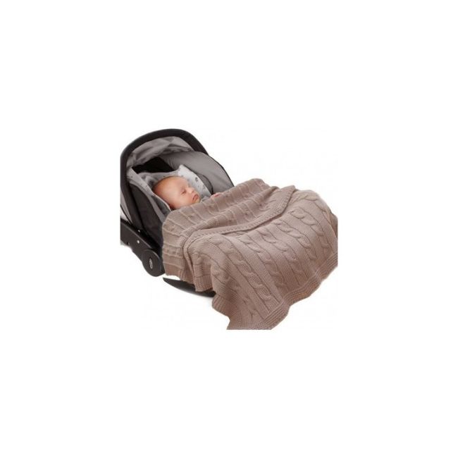 Patura tricotata taupe Noa, 100% bumbac organic, 70x90 cm,