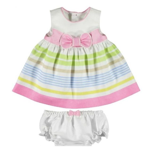Rochie alba cu dungi pastel multicolor (1877), 70 cm / 4-6 luni