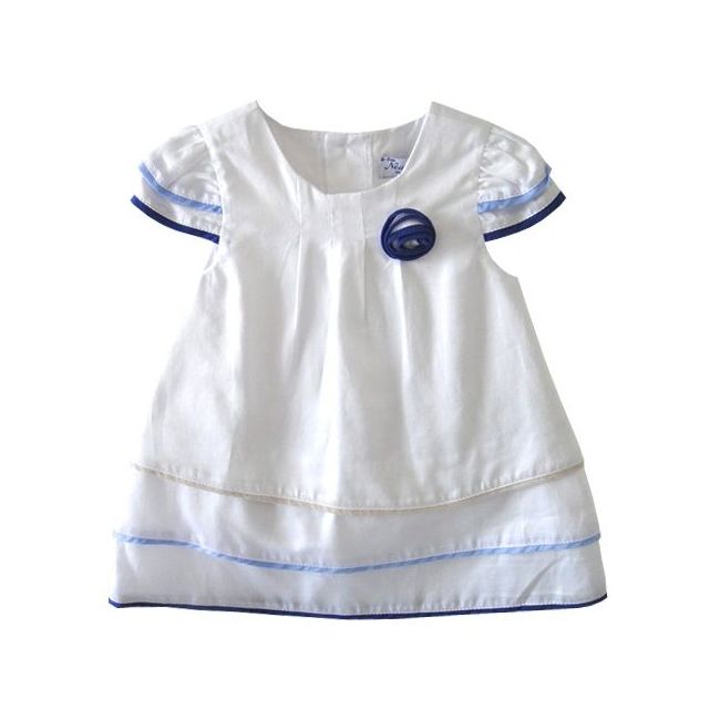 Rochie alba cu insertii albastre/bej (1851), 50 cm / 0-1 luni