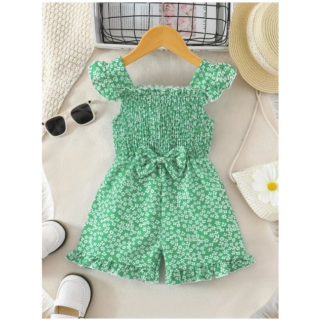 Salopeta vara fetite, verde cu imprimeu floral – tinuta confortabila si eleganta mdtu111-r1