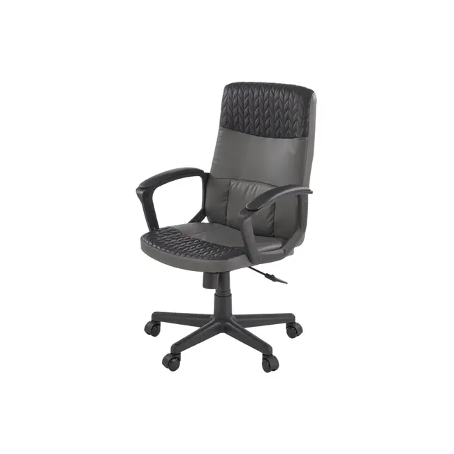 Scaun birou hm bjorn, piele ecologica, mecanism balans, suport lombar, cotiere tapitate, 90 kg, gri/negru drm10550