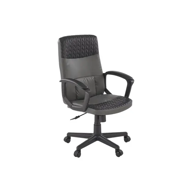 Scaun birou hm bjorn, piele ecologica, mecanism balans, suport lombar, cotiere tapitate, 90 kg, gri/negru drm10550