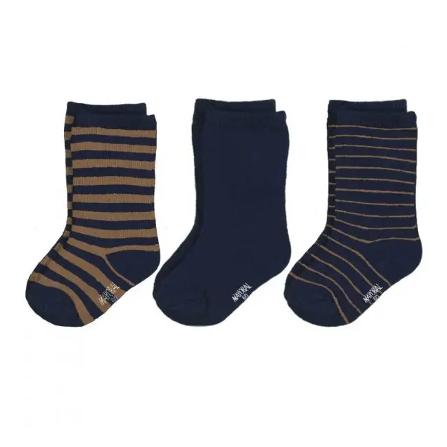 Set 3 perechi sosete, Bleumarin/Maro (10103), 6 luni