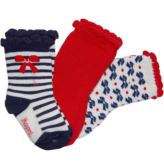 Set 3 perechi sosete Bleumarin/Rosu/Alb (10266), 6 luni / 15-18