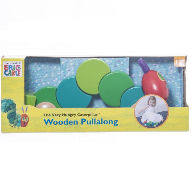 Jucarie din lemn cu roti The Very Hungry Caterpillar 26 cm