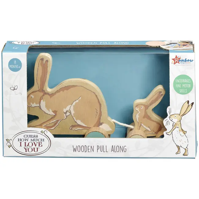 Jucarie de tras din lemn GHMILY cu 2 iepurasi