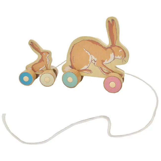 Jucarie de tras din lemn GHMILY cu 2 iepurasi