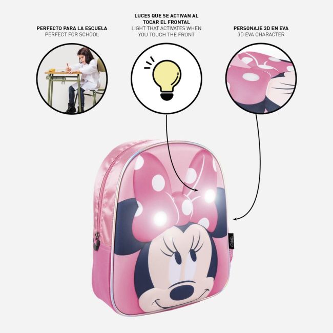 Rucsac Minnie Mouse 3D cu luminite, 25x31x10 cm