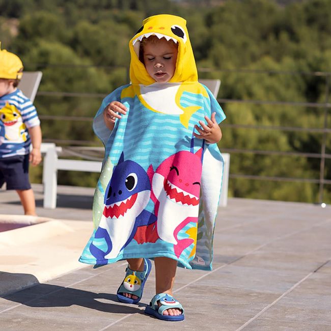 Prosop poncho cu gluga, Baby Shark, 50 x 115 cm