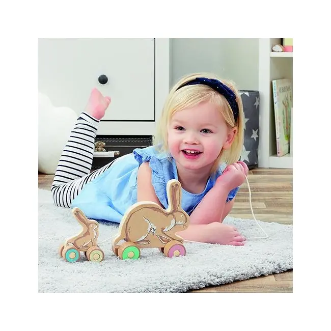 Jucarie de tras din lemn GHMILY cu 2 iepurasi