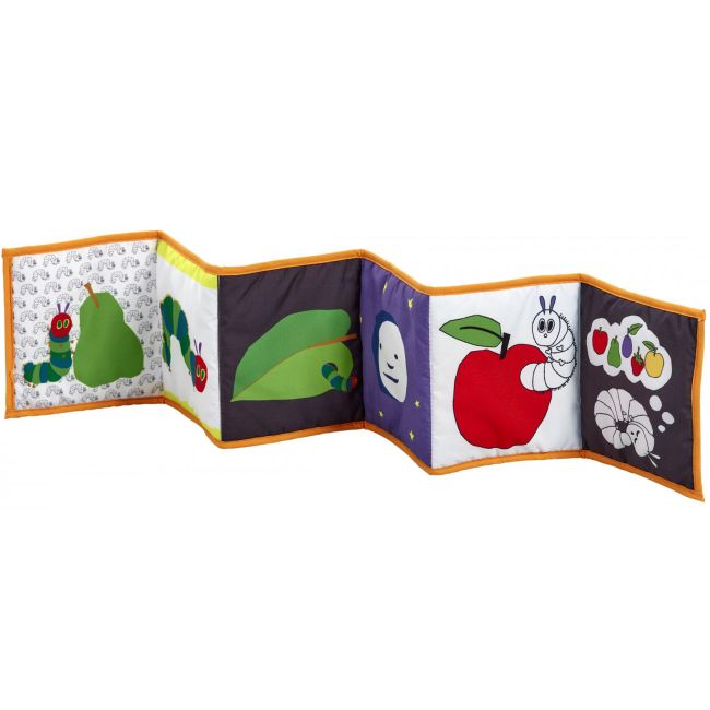 Jucarie textila Tiny & Very Hungry Caterpillar cu doua fete pentru dezvoltare senzoriala