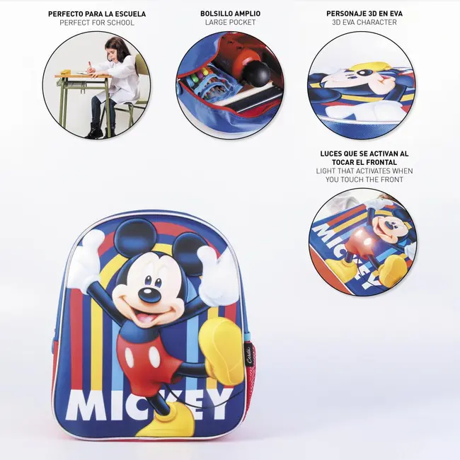 Rucsac Mickey Mouse 3D cu luminite, 25x31x10 cm