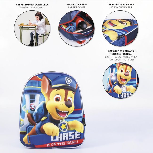 Rucsac Paw Patrol 3D cu luminite, 25x31x10 cm
