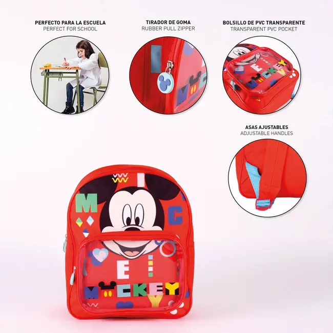 Rucsac Mickey Mouse cu buzunar transparent, 25x30x12 cm