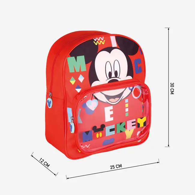 Rucsac Mickey Mouse cu buzunar transparent, 25x30x12 cm
