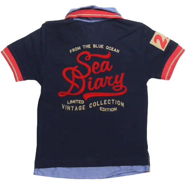 Tricou polo bleumarin cu guler dublu si imprimeu (3147), 6 ani / 116 cm