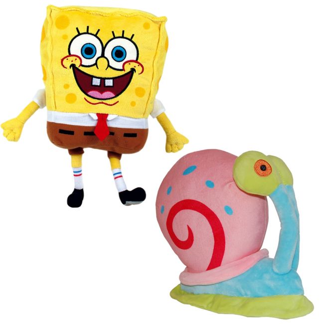 Set 2 jucarii din plus SpongeBob 26 cm & Garry 20 cm, SpongeBob