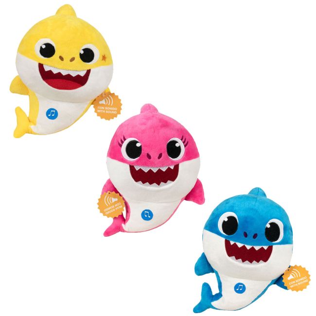 Set 3 jucarii muzicale din plus Baby, Mummy & Daddy Shark, 18 cm