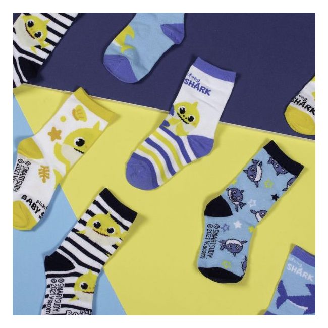 Set 5 perechi sosete Baby Shark, marimea 19/20