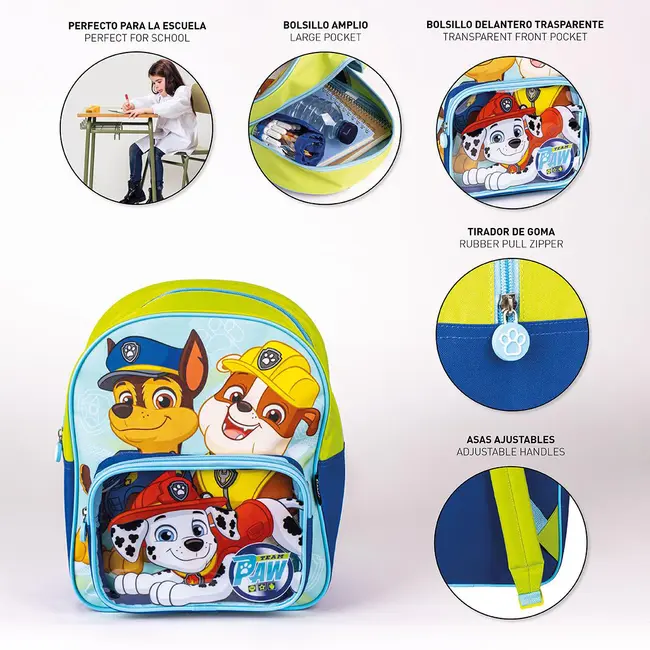 Rucsac Paw Patrol cu buzunar transparent, 25x30x12 cm