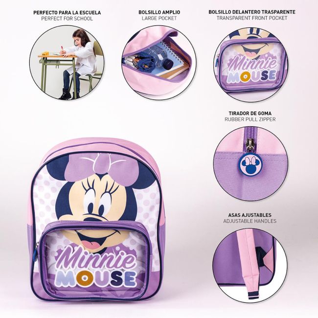 Rucsac Minnie Mouse cu buzunar transparent, 25x30x12 cm