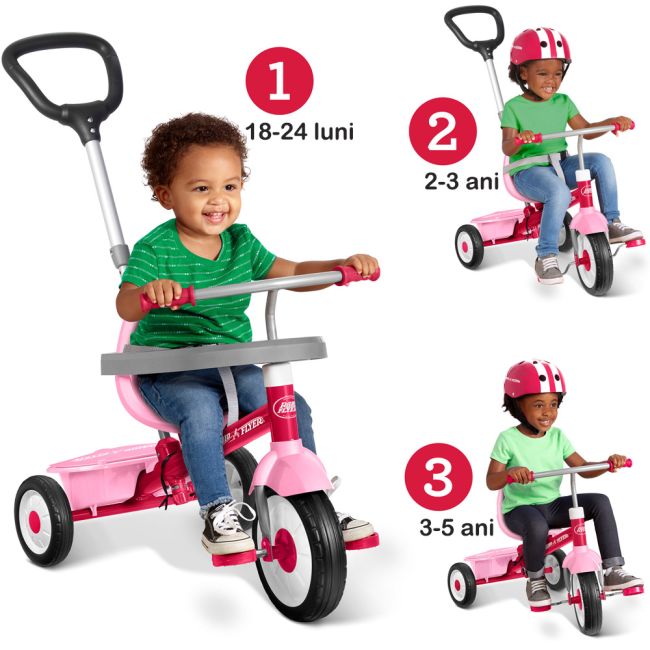 Tricicleta Radio Flyer 3-in-1 Stroll 'N Trike, Roz, 1.5 - 5 ani