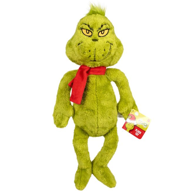 Jucarie din plus Grinch cu fular, 35 cm (asezat)