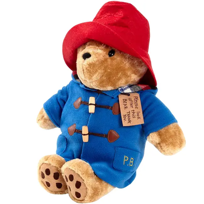 Jucarie de plus ursuletul Paddington cu haina albastra, asezat, 30 cm