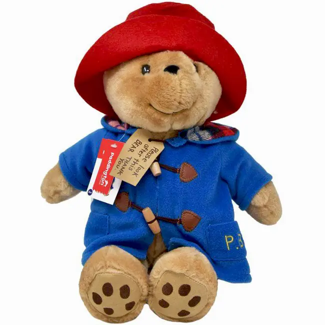 Jucarie de plus ursuletul Paddington cu haina albastra, asezat, 30 cm
