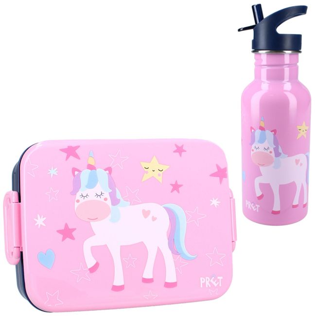Set cutie alimente 16x13x5 cm si bidon inox 500 ml PrÃªt pink Unicorn