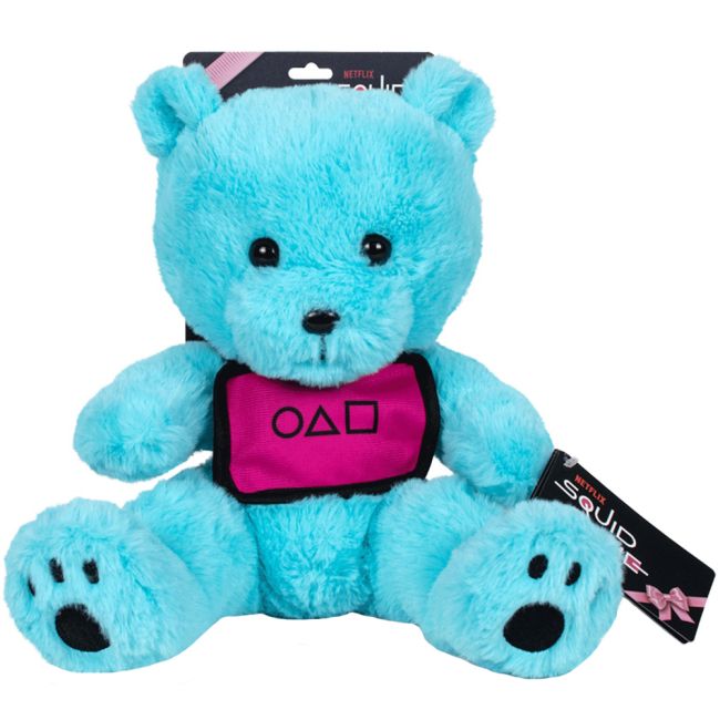 Jucarie din plus Blue teddy bear, Jocul Calamarului, 23 cm (asezat)