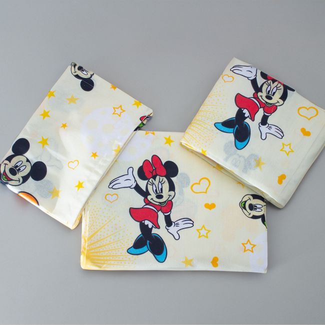 Lenjerie bumbac neted pat 2-8 ani in 3 piese cu Mickey&Minnie pentru saltele 140x70cm - ASC3999