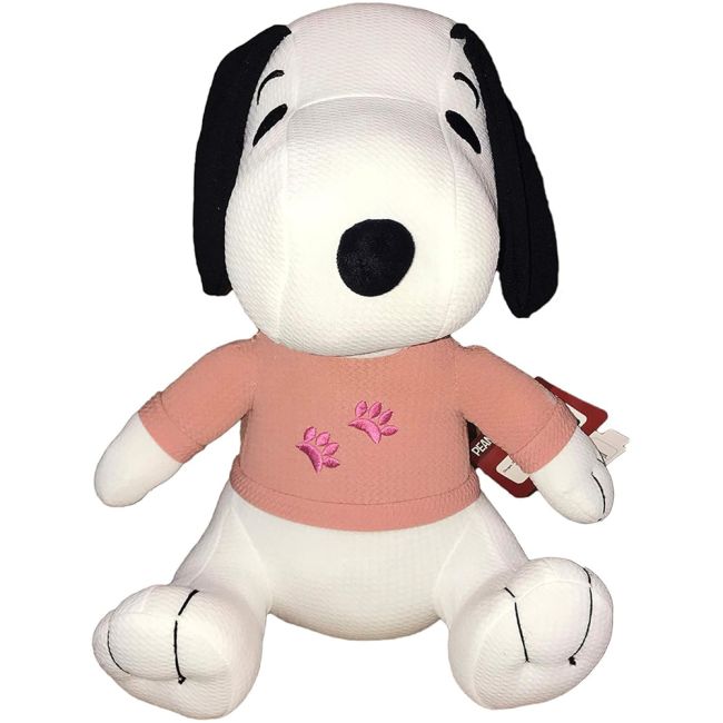 Jucarie din material textil elastic Snoopy cu bluza roz, 32 cm (asezat)