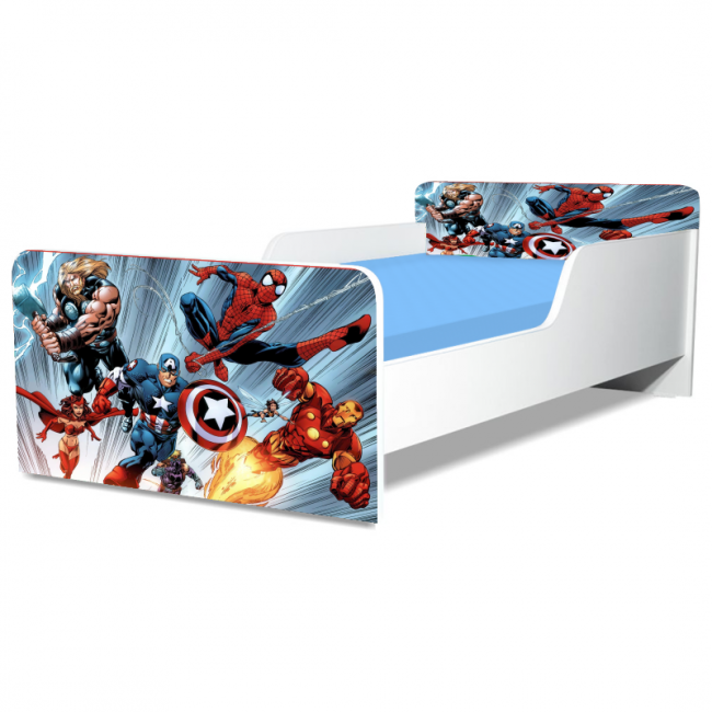 Pat pentru baieti Avengers 3 Gama Creativ, cu Saltea SafeNest 160x80 Cm, 2-12 Ani  Ptv8261