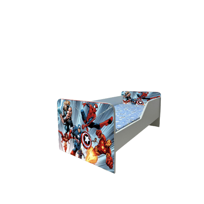 Pat pentru baieti Avengers 3 Gama Sleepy, cu Saltea SafeNest 130x60 Cm, 2-6 Ani  Ptv7810