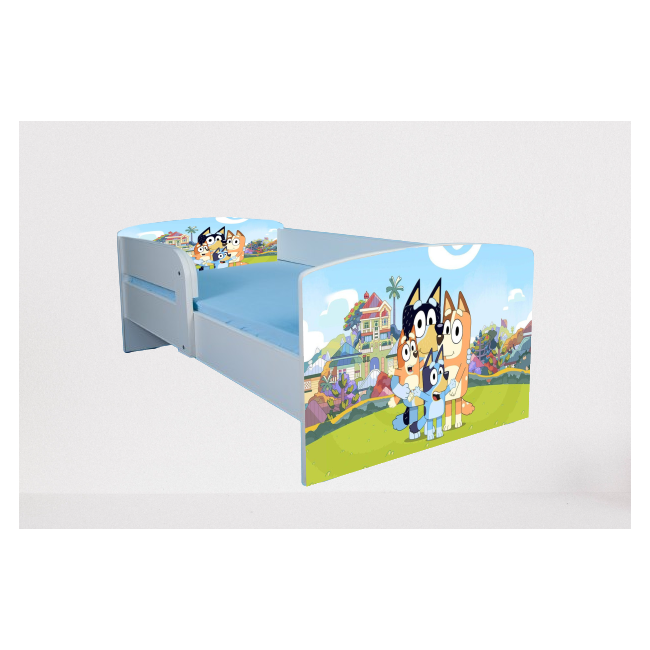 Pat Bluey cu Protectii laterale, cu Saltea SafeNest 140x70 Cm, 2-8 Ani  Ptv7438