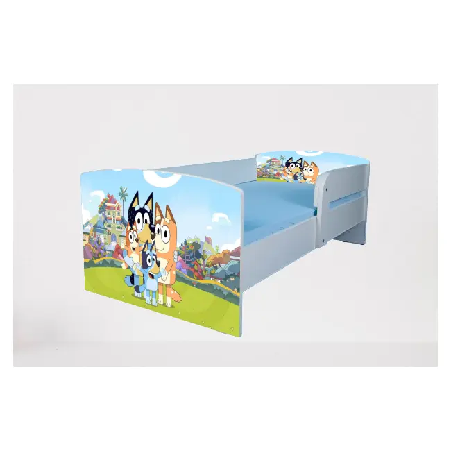 Pat Bluey cu Protectii laterale, cu Saltea SafeNest 160x80 Cm, 2-12 Ani  Ptv7441